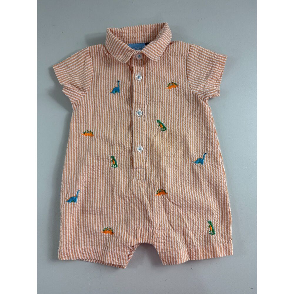 Goodlad Baby Boys 6M Orange Seersucker Dinosaur Romper Shortall